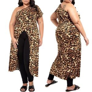 Ashley Stewart 2X-5X (18-32W) Top Duster Animal Print One Shoulder (D98.11)